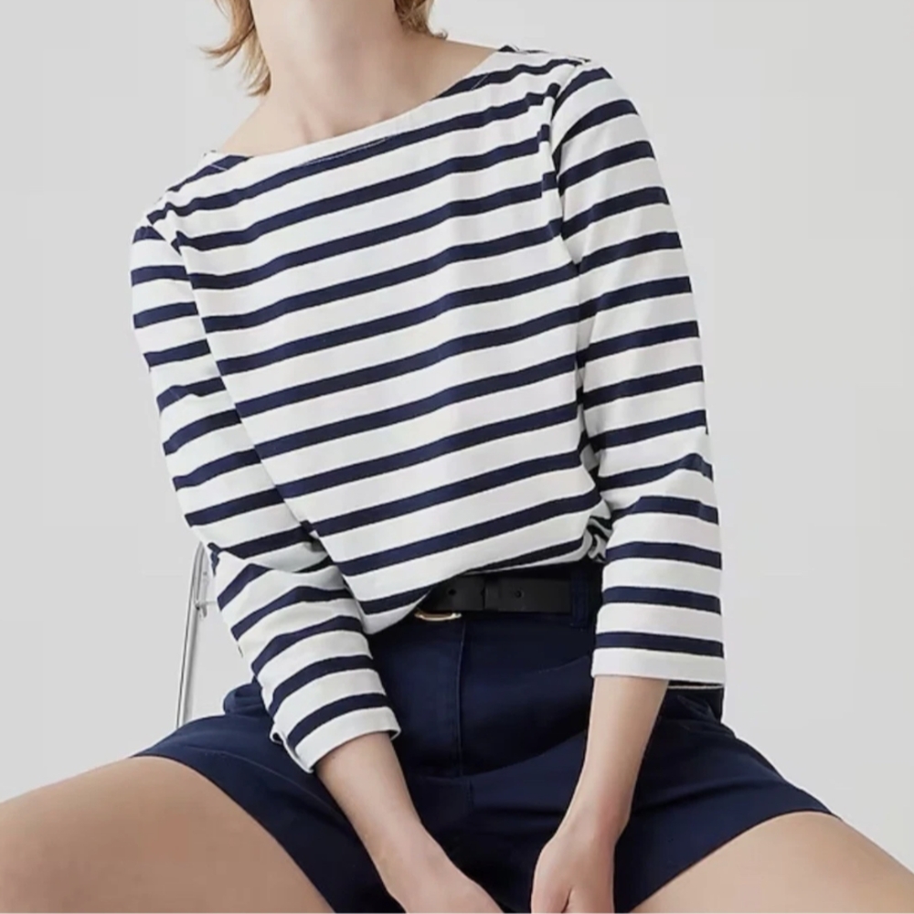 J. Crew Classic Navy and White Striped Blouse
